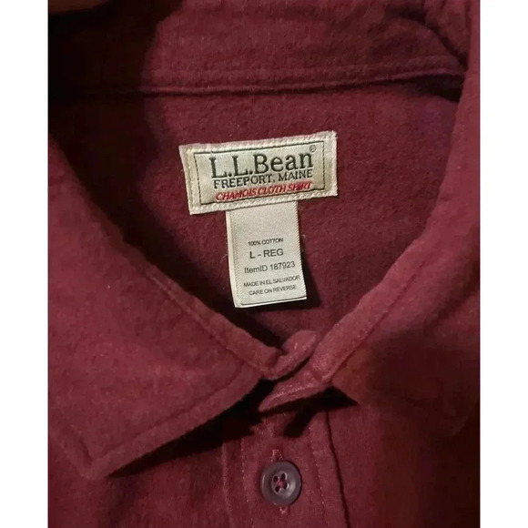 Vintage LL Bean Shirt Mens Large Dark Red Flannel Chamois Heavy Cloth Button Up - Picture 7 of 7
